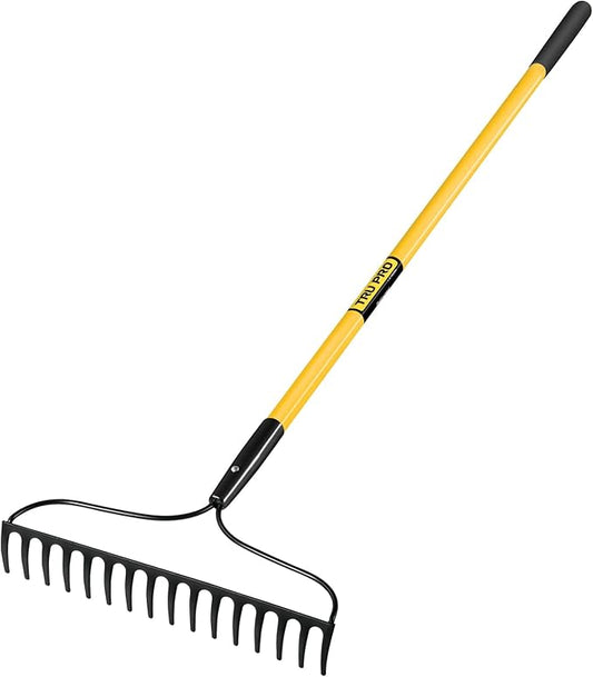 Truper Garden Rake, Fiberglass Handle, 16 Tines, 16 inch Head, 60 inch Length