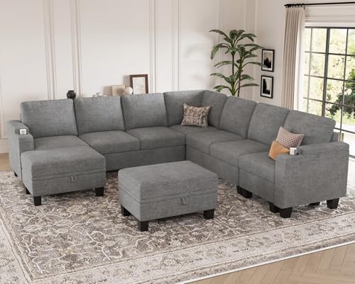 Belffin Modular Sectional Sofa Couch with Storage U Shape Convertible Corner Couches for Living Room Light Grey Couch