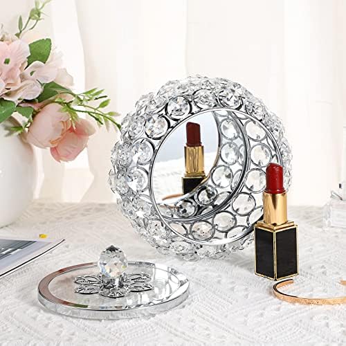 Hipiwe Crystal Jewelry Trinket Box with Glass Lid Silver Mirrored Treasure Box Decorative Jewelry Box Ring Earrings Necklace Storage Keepsake Box Gift for Women