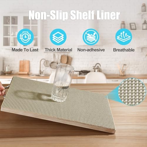 Songrey Non-Slip Shelf Cabinet and Drawer Liner, 20IN x 20FT, Beige | No Adhesive Residue, Strong Grip, Thick PVC Mat, for Kitchen Shelves, Bathroom Drawers, Home Essentials, Snip to Fit