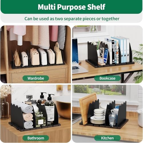 SPACEKEEPER Shelf Divider for Closet,2 Pcs Adjustable Purse Organizer,Black
