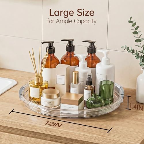 LAMU 12 in Lazy Susan Turntable, 2 Pack Clear Spice Rack, Organizer Storage | 360° Rotating, Kitchen Storage Tray for Cabinet & Table Top, Pantry, Fridge, Bathroom, Medicine & Countertop