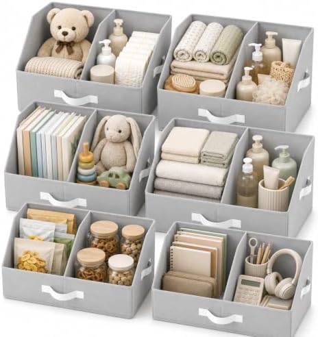 Closet Organizers Storage, Medium Collapsible Bin 6pc, Light Gray