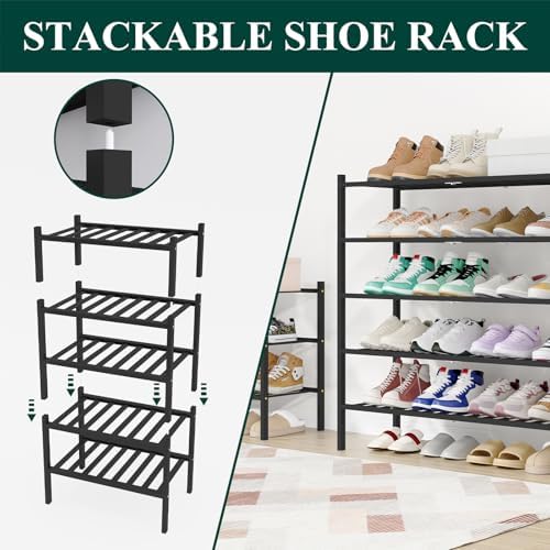 Smiry Bamboo Shoe Rack, 16 Vertical Slats, 4 Tier - 33.7" Wide, Black