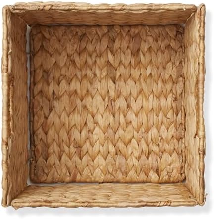 Casafield 10.5" x 10.5" Water Hyacinth Storage Baskets, Natural - Set of 6 Collapsible Cube Organizers, Woven Bins for Bathroom, Bedroom, Laundry, Pantry, Shelves