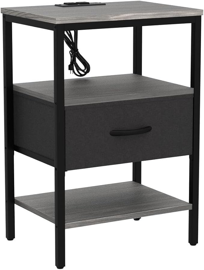 SUPERJARE Nightstand Set of 2 with Charging Station, USB-C Port, End Tables