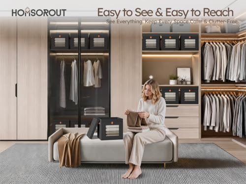 Homsorout Cube Storage Bins with Lids - Front Opening, Clear Window, 6 Pack