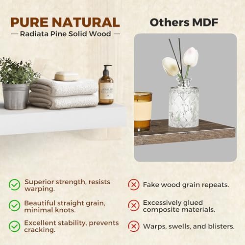 30x6.8x1.7in Solid Wood Floating Wall Shelf Set of 2 White Finish