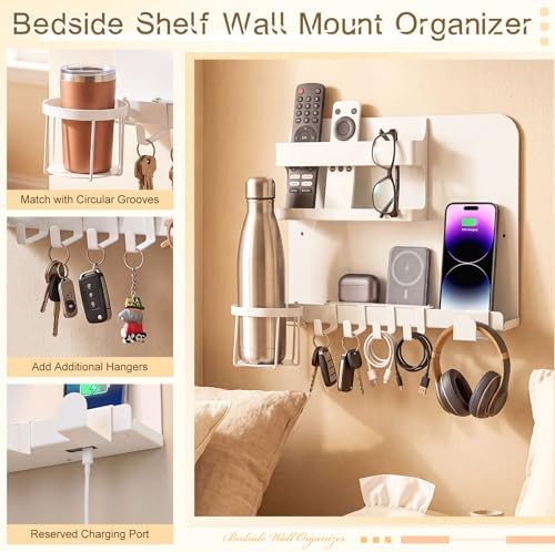 Novabright Bedside Wall Organizer Metal Shelf for Dorm Bedroom,White