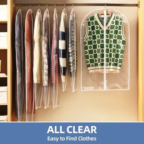 40" All Clear Garment Bags for Hanging Clothes, 12 Packs Suit Bags for Closet Storage, Plastic Waterproof Suit Cover Bags with Zipper for Coats, Jackets, Shirts (Set of 12)