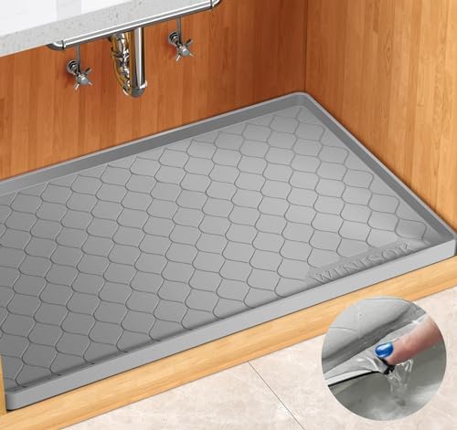 Winisok Waterproof Under Sink Mat 40" x 22", Silicone Mat, Light Gray | Raised Edge Traps Spills & Leaks, Shelf Liner, Cabinet Protector, for Kitchen, Bathroom, Boots, Pets, Home Essentials