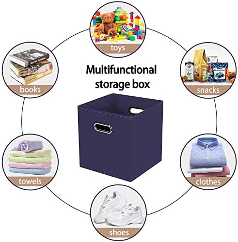 Fabric Cloth Storage Bins,Fabric Cube Bins Organizer with Dual Handles Foldable Cube Storage Baskets for Home Bedroom Storage,Set of 6,(Navy Blue)