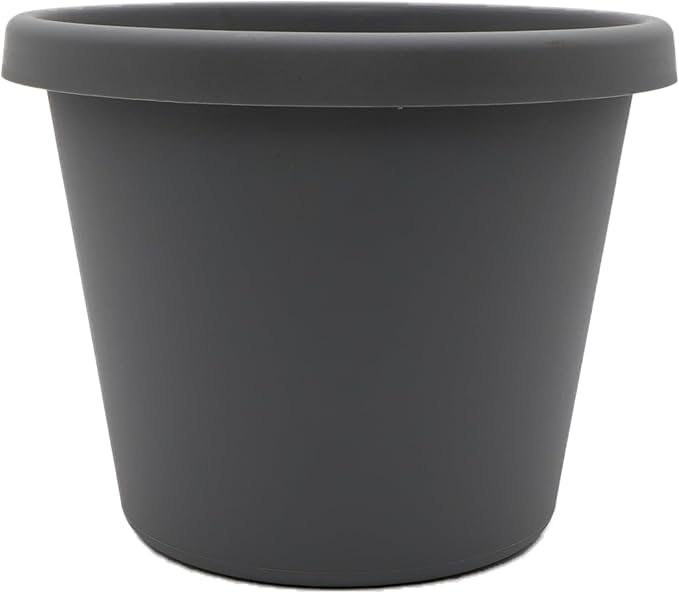 The HC Companies Prima Round Plastic Plant Pot w/Rolled Rim - Lightweight & UV Resistant Flower Pot for Herbs & More - Outdoor & Indoor Plant Pots w/Drainage (14 inch, Warm Gray, Pack of 1)