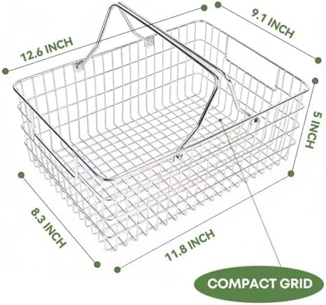 Small Picnic Baskets, Wire Baskets for Organizing with Foldable Handle - 12.6"x9.1"x5", Sturdy Stainless Steel Storage Baskets for Outdoor Picking, Picnic, Kitchen & Fridge & Cabinet Organizer(1, S)