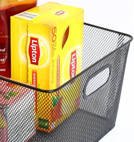 YBM Home Wire Mesh Kitchen Storage Basket Organizer for Organizing Household Pantry and Kitchen Cabinets - Multipurpose Wire Storage Baskets for Home, Dorm Room, Garage, Black - 6 Pack