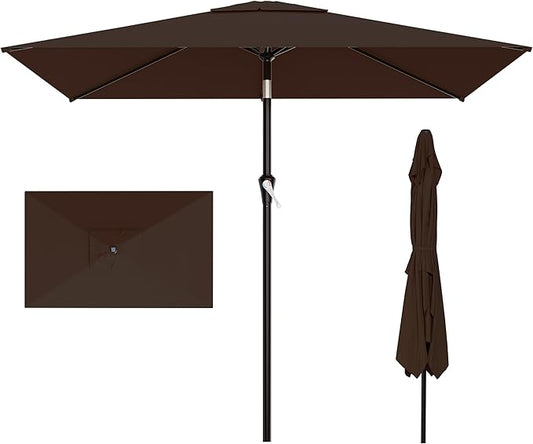 AreShark 6.5' x 10' Rectangular Patio Umbrellas for Outdoor, Outdoor Table Umbrella, Large Outdoor Patio Umbrellas with 6 Sturdy Ribs for Pool, Garden, Deck & Market (Brown)