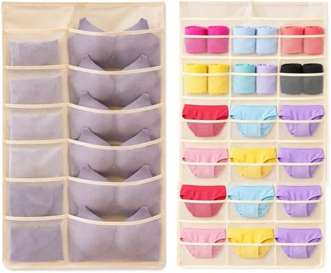 3-Pack Dual-Sided Hanging Underwear Organizer, Cream-coloured
