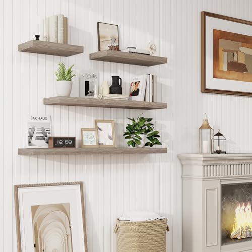 55in Floating Shelves for Wall, 55"W x 9.25"D x 1.5"H, Long Wall Mounted Engineered Wood Shelves with Invisible Brackets for Living Room, Bedroom, Bathroom, Kitchen Decor and Storage, Grey