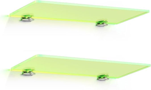iobiotio 12 inch Floating Shelves, Coloful Wall Shelves for Bedroom Living Room Home Decoration, Bathroom Shelves Storage, 12 inch, 2 Pcs, Neon Clear Green
