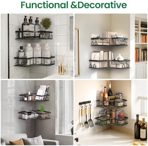 Adhesive Shower Caddy, 6 Pack Corner Bath Organizer, Rustproof Stainless Steel Shower Shelves with Large Capacity, No Drilling Shelves for Bathroom Storage, Home, Kitchen Decor