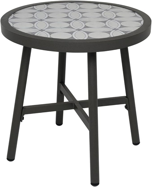 Grand Patio Outdoor Side Table, Round End Table with Creamy White Ceramic Tile Tabletop
