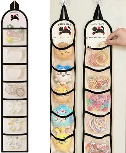 OULIGET Simple House Hanging Closet Organizer,Wardrobe Storage Bags for Socks Hair Ties Glasses Jewelry,Clear Mesh Pocket Small Hanging Rack for Bathroom RV