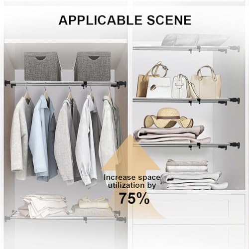 Hershii Expandable Closet Tension Shelf Rod Tension Shelves for Closet