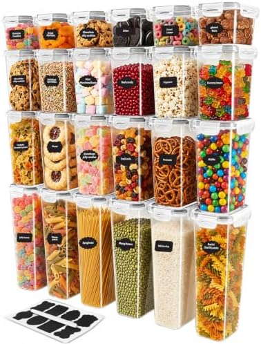 KICHLY Plastic Airtight Food Storage Containers Sets with Lids, 24 Pack | BPA-Free Kitchen Pantry Organizers and Storage for Cereal, Flour, Sugar & Dry Food