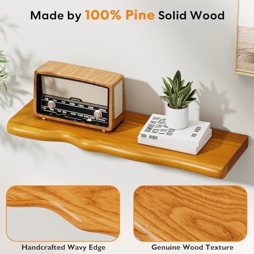 Walnut Finish Floating Shelves,Hidden Brackets,2-Pack,24 Inches Each