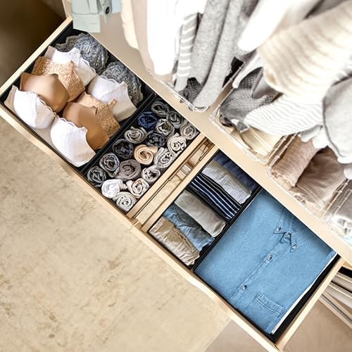 Simple Houseware Foldable Drawer Organizer Stocking Bin, Set of 12, Black
