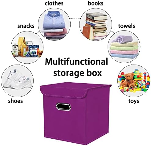 Closet Organizers Fabric Storage Bins With Lids Collapsible Cube Storages Organizer Basket With Handles,Storage Boxes for Clothes Storage,Office,Toys,3 Pack,（Purple
