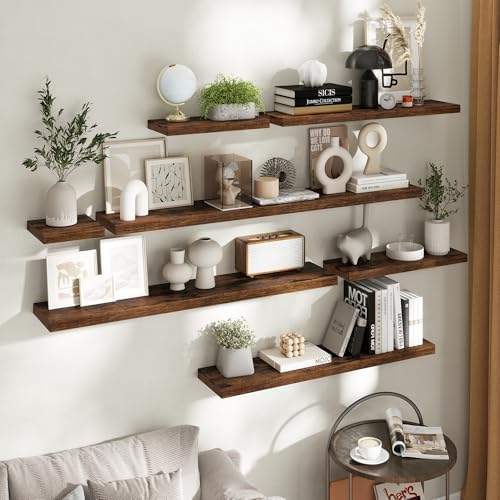 16 Inch Floating Shelves for Wall 2 Pack, 8"D Wood Grain Bathroom Shelves