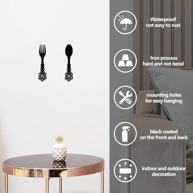 WADORN Metal Fork Spoon Wall Art Decor, Cutlery Theme Metal Wall Art Hanging Decor Signs Kitchen Cutlery Wall Sculpture Statues Decoration for Home Kitchen Restaurants Shop, 2.3x11 Inch