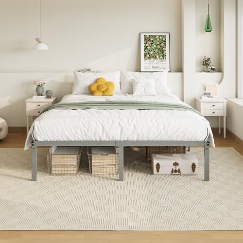 Allewie Queen Bed Frame, 14 inch Metal Beds with Storage Space, Grey