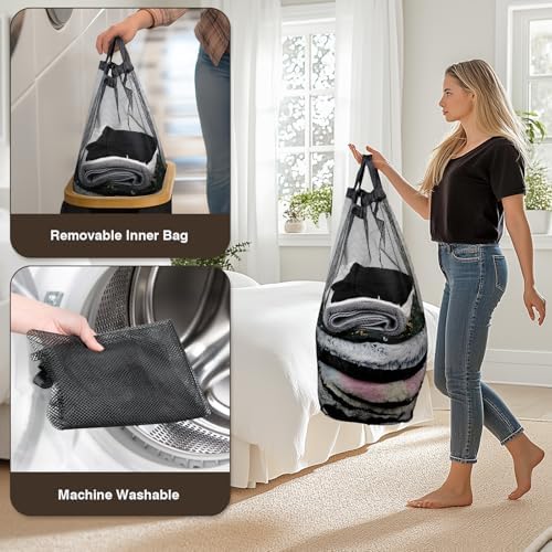 Bathola Slim Laundry Hamper with Lid, 75L Small Laundry Basket, Black