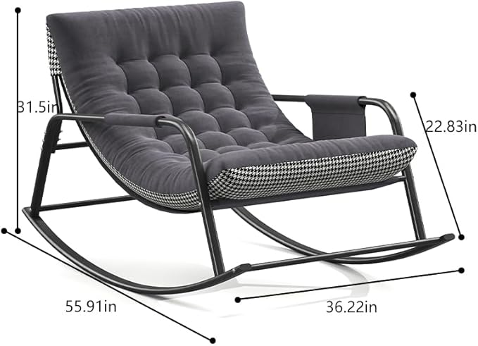 Oversized Rocking Chair,Patio Recliner Rocker with Armrests,Comfortable Papasan Chair for Bedroom, Living Room, Porch, Garden -Gray