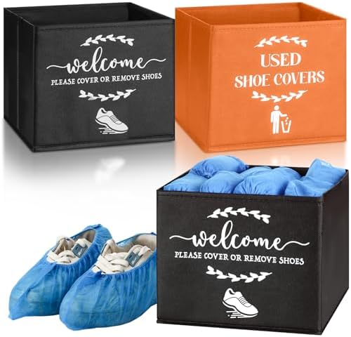2 Pcs Shoe Cover Boxes Dispenser Storage Bins, Black, Orange