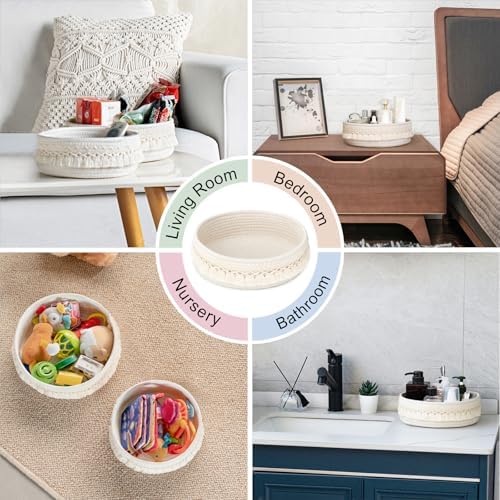 Mkono Makeup Perfume Organizer, Boho Decor Macrame Storage Basket, Ivory
