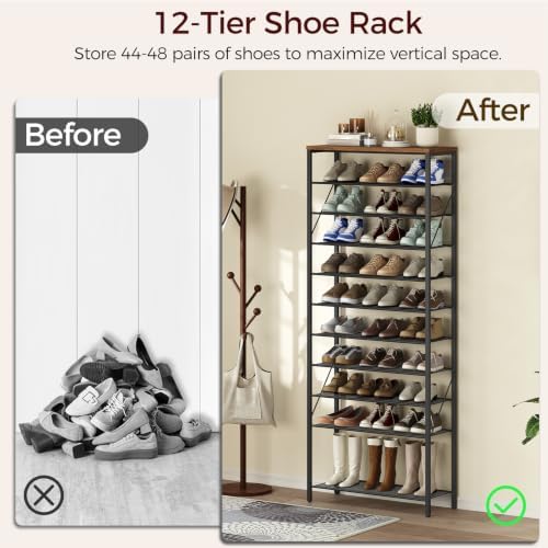 MAHANCRIS 12 Tier Shoe Rack, Shoe Storage Organizer, Holds 44-48 Pairs