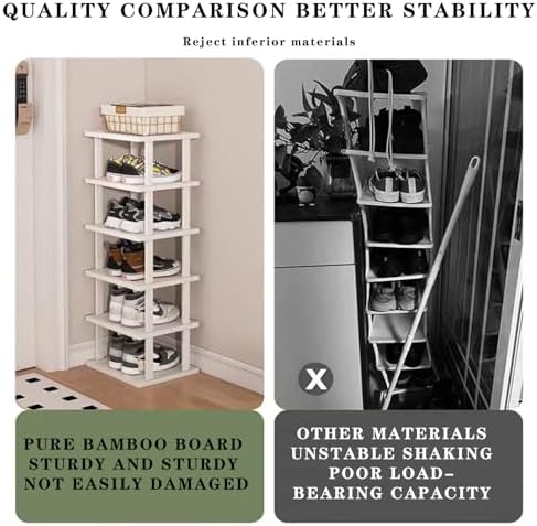 SAN HE Bamboo Shoe Rack 17 Tier- Vertical Shoe Rack for Small Spaces, Tall Narrow Shoe Rack Organizer for Closet Entryway Corner Garage and Bedroom,Skinny Shoe Shelf with Free Stackable DIY