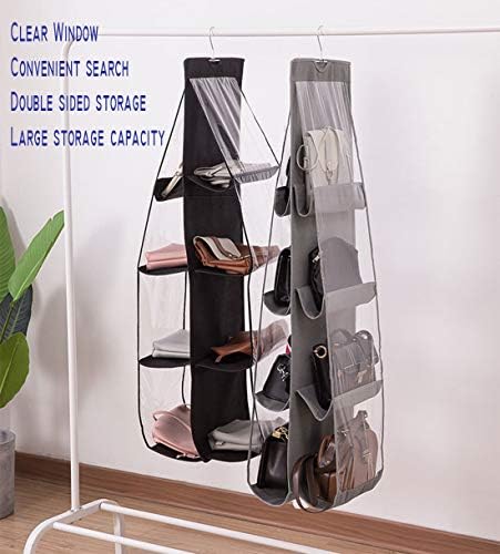 AARAINBOW 2 Packs Hanging Handbag Purse Organizer for Closet, Womens Purse Storage Organizers, Hand Bag Organizer Holder 8 Pockets Space Saving, 46 L x 13.8W (C-Gray Pink)