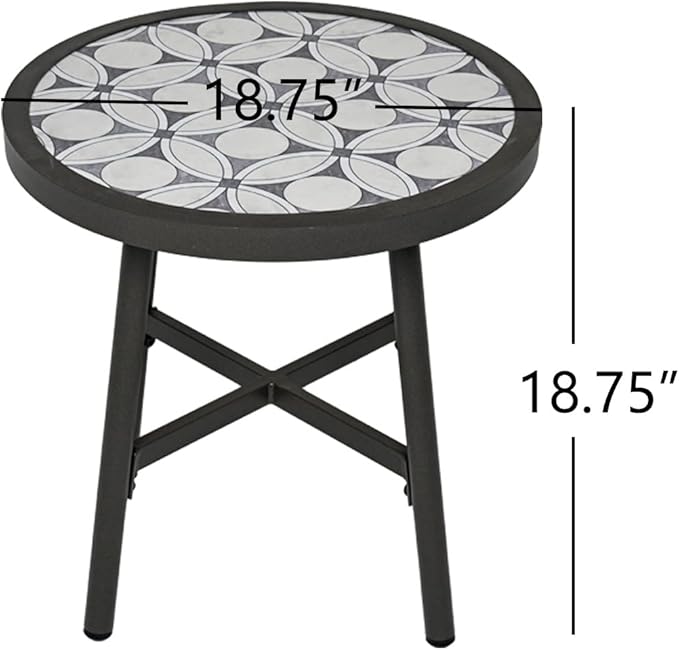 Grand Patio Outdoor Side Table, Round End Table with Creamy White Ceramic Tile Tabletop