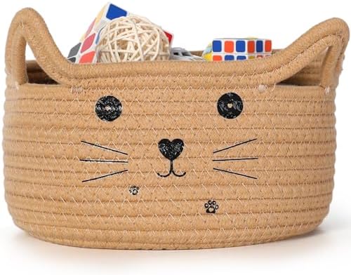 Zopeal Cat Woven Gift Basket Storage,13.7 x 7.8 Inch,Khaki