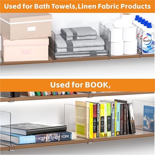 Yieach 6 Pack Clear Acrylic Shelf Divider for Closet Organization - 9.2″ Tall Closet Dividers for Wood Shelves,Cupboard,Vertical Shelf Separators in Closet for T-Shirt,Purse,Handbag,Sweater Organizer