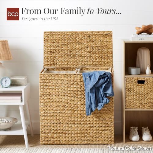Best Choice Products X-Large Laundry Hamper with Lid, Natural Handwoven Hyacinth Laundry Basket, W/Removeable & Washable Liner Bag, Portable, Handles, 53 Gallon (200 liters) - Chestnut