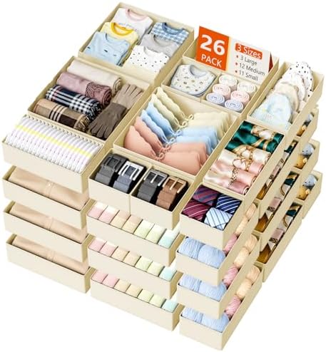 DIMJ Drawer Organizer Clothes- 26 Pack Baby Dresser Organizer for Nursery, Small Fabric Closet Drawer Organizer Bins for Underwears Socks, Foldable Storage Dividers Organization for Bedroom