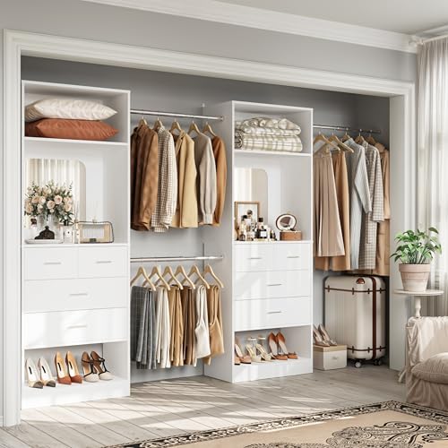 Unikito 6-14FT Walk in Closet Systems with 8 Drawers and Mirror, White