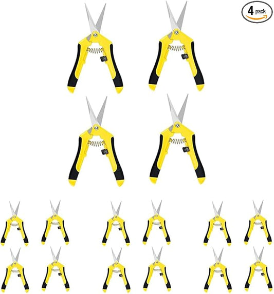 iPower 6.5 Inch Gardening Hand Pruner Pruning Shears Trimming Scissors with Straight Stainless Steel Blades for Bonsai, Herb, Bud, Hedge, 16-Pack, Yellow