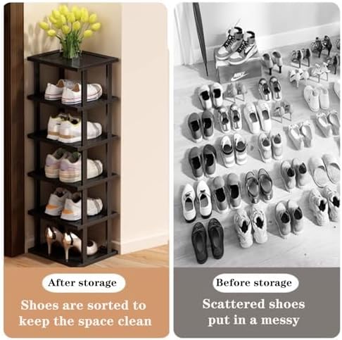 Vertical Shoe Rack - Tall Narrow Shoe Rack Organizer for Small Spaces,5 Tier Bamboo Shoen Shelf for Entryway,Closet,Corner,Doorway,Skinny Shoe Shelf Space Saving Shoe Storage,Free Stackable DIY
