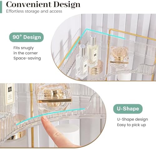 Aveniee Corner Bathroom Counter Organizer, Bathroom Countertop Shelf Makeup Organizer for Vanity Perfume Tray for Corner Storage (2 Tiers, Green)